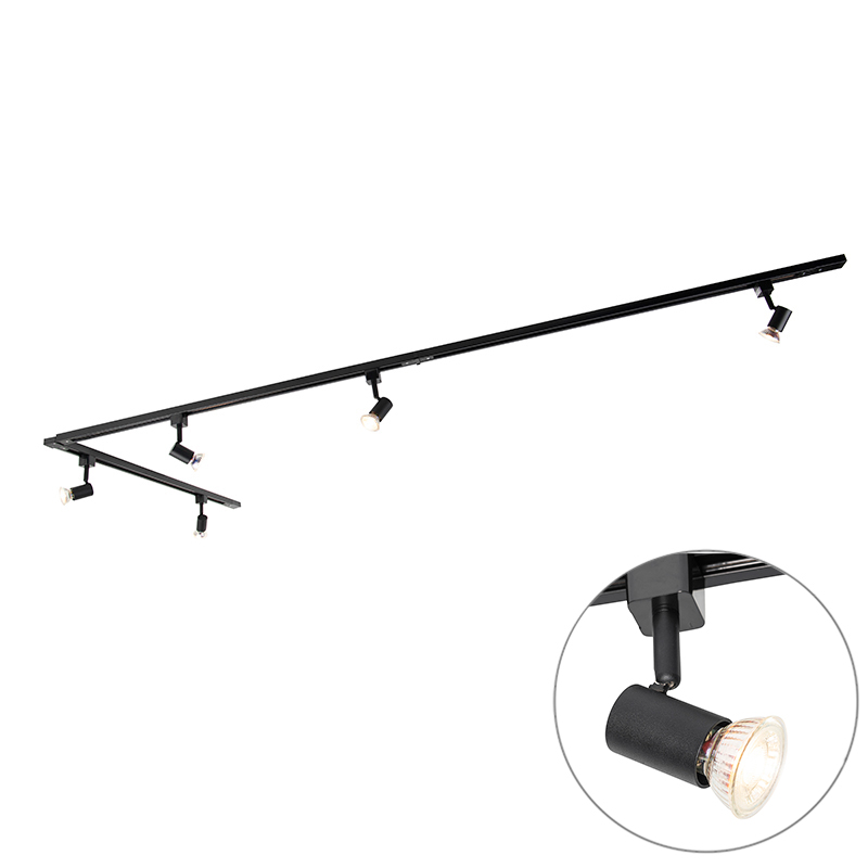 Inteligentný koľajnicový systém osvetlenia čierny 1-fázový 5-žiarovkový vrátane Wifi GU10 - Iconic Jeany